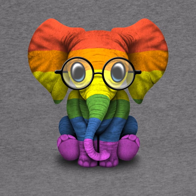 Baby Elephant with Glasses and Gay Pride Rainbow Flag by jeffbartels